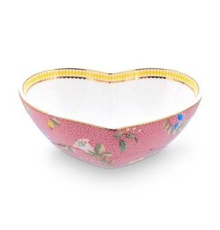 Pip-Studio-Baking-Dish-heart-large-LA_MAJORELLE-Pink-Kraanvogels-porselein-rand-geel-goudkleurig-bloemen-51.019.006