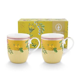 PIP-Studio-giftset-LA-MAJORELLE-Yellow-set-2-mugs-145ml-oker-geel-stippen-strepen-51.002.378