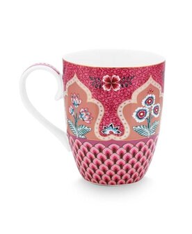 PIP-Studio-FLOWER-FESTIVAL-Scallop-DECO-Dark-Pink-mug-Large-350ml-donker roze-geschulpt-51.002.324