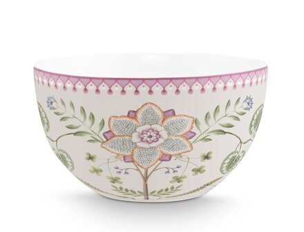 Pip-Studio-kom-bowl-Lily_&amp;_Lotus-OFF_WHITE-18cm-groene-takken-lila-bloem-51.003.311