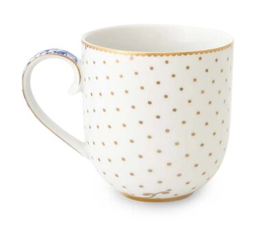 Pip-Studio-ROYAL-WHITE-Small-Mug-wit-260ml-gold-dots-blue-goud-blauwe-bloem-51002108