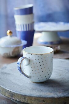 Pip-Studio-ROYAL-WHITE-Small-Mug-wit-260ml-gold-dots-blue-goud-blauwe-bloem-51002108