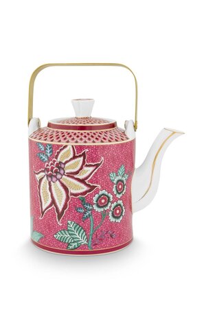 PIP-Studio-Teapot-giftbox-Oriental-Flower-Festival-theepot-dark_pink-1_liter-goudkleurig-hengsel-51.005.075