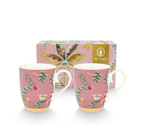 PIP-Studio-giftset-LA-MAJORELLE-Pink-set-2-Large-mugs-350ml-roze-geel-flowers-51.002.305