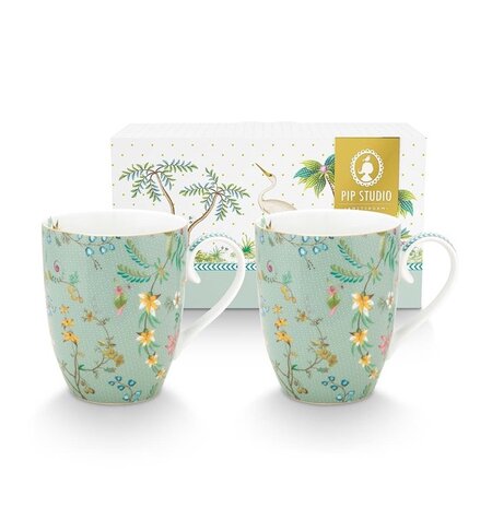 Pip-Studio-JOLIE-Flowers-Blue-giftbox-set/2-mugs-Large-350ml-51.002.249