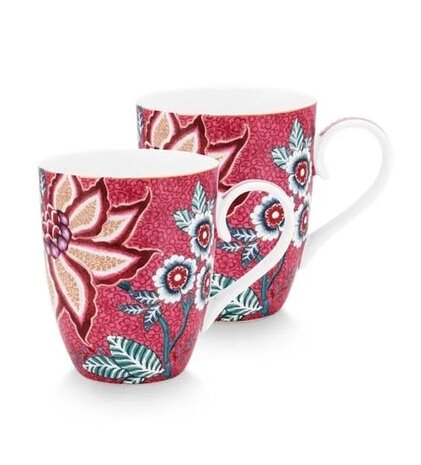 PIP-Studio-giftset-2-Large-mugs-ORIENTAL-FLOWER-FESTIVAL-DARK-PINK-set-bekers-350ml-roze-51.002.328