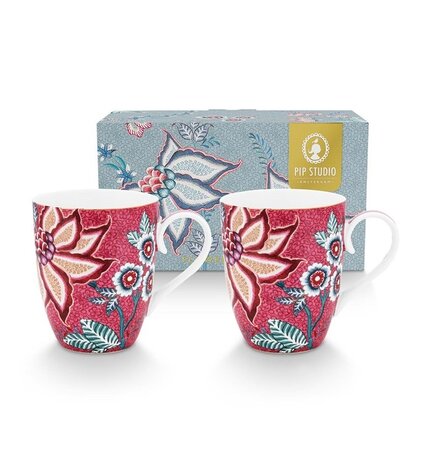 PIP-Studio-giftset-2-Large-mugs-ORIENTAL-FLOWER-FESTIVAL-DARK-PINK-set-bekers-350ml-roze-51.002.328