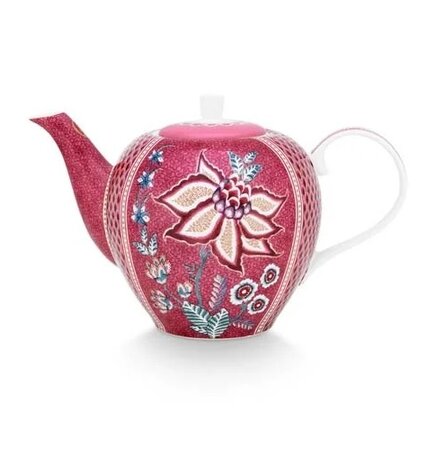 Pip-Studio-theepot-FLOWER_FESTIVAL-Dark-Pink-1650ml-porselein-donker_roze-goudkleurig-bloem-51.005.067