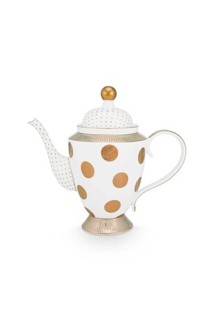 Pip-Studio-theepot-Teapot-DOT-DELIGHT-1250ml-wit-porselein-goudkleurig-strepen-en-stippen-51.005.082