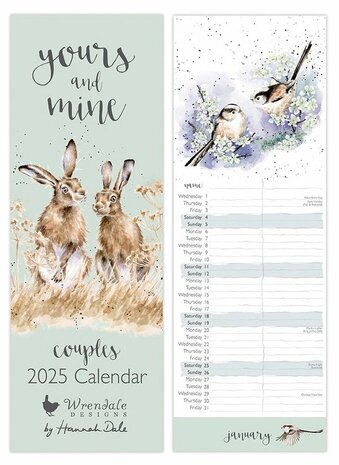 Wrendale-designs-Slim-Calendar-2025-COUPLES-Yours-and-Mine-kalender-bosdieren-stelletjes-CAL061