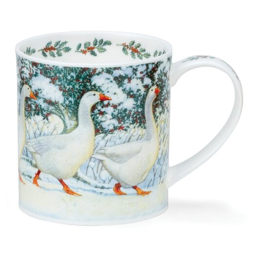 Dunoon Fine Bone China Drink Beker Orkney Festive Birds Goose Met Ganzen En Hulst Design By