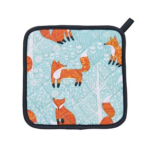 Ulster_Weavers-Pannenlap-Pot_Matt-katoen-FORAGING_FOX-Vos-groen-21x21cm-7FFX062