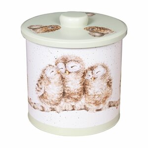 Koekjestrommel rond Biscuit Barrel Wrendale Designs THE COUNTRY SET Owl Ø 16cm licht groen met uilen