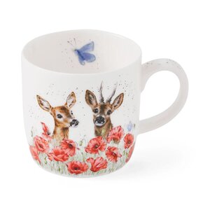 Royal Worcester mug DEER TO ME beker mok 310ml serie WRENDALE 2 hertjes tussen Klaprozen