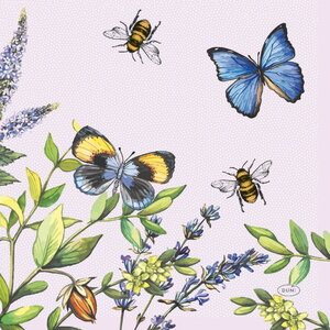 Paper+Design-papieren_servetten-CHERRY-BUTTERFLIES-roze-kersen-vlinders-33x33-197513-bloem-plant-vlinderstruik-lavendel