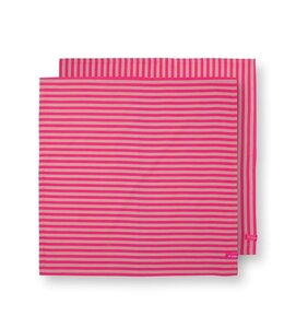 PIP Studio set/2 Theedoeken STRIPES PINK 65x65cm katoen donker roze gestreept