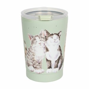 Wrendale Designs FELINE FRIENDS CATS Thermal Travel Mug lichtgroene reisbeker 0,32L huisdieren Katten