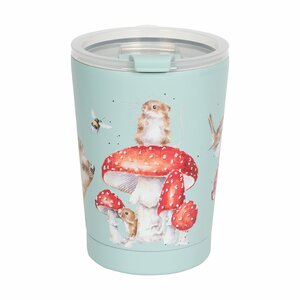 Wrendale Designs Thermal Travel Mug FAIRY RING Mouse en Hedgehog Mintgoene reisbeker 0,32L Muis Egel Roodborstje en paddenstoelen