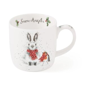 Royal Worcester beker mok SNOW ANGELS mug 310ml serie WRENDALE Konijn en Roodborstje als sneeuw engelen