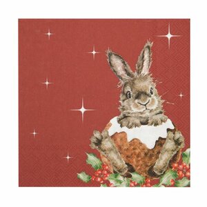 WRENDALE Designs papieren lunch servet MERRY LITTLE CHRISTMAS Rabbit 33x33cm p/20 Konijn