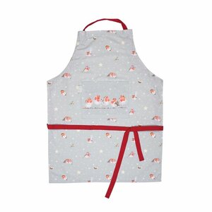 Wrendale Designs keukenschort Apron katoen Season's Tweetings ROBIN Roodborstjes tussen sneeuwvlokken en sterren