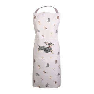 Wrendale Designs apron keukenschort 100% katoen A DOG'S LIFE TECKEL beige met diverse hondenrassen