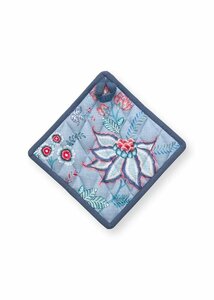 PIP Studio Pot Holder Pannenlap FLOWER FESTIVAL Blue 22x22cm katoen bloemen blauw 