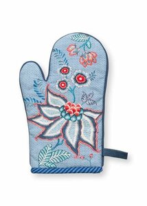 PIP Studio Oven Glove Ovenhandschoen FLOWER FESTIVAL Blue 29x15cm katoen bloemen blauw 