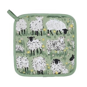 Pannenlap Ulster Weavers Pot Mat WOOLLY SHEEP Schapen op groen