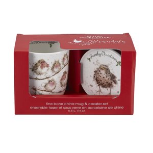 Royal Worcester Giftset FAMILY CHRISTMAS Wrendale Familie Roodborstjes 