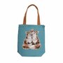 Canvas bag-draagtas boodschappentas-schoudertas-WrendaleDesigns-CONTENTMENT-FOX-vossen-turquoise-design-Hannah_Dale-BGC003