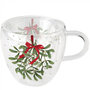 Ambiente-dubbel-glas-theeglas-beker-mok-mug-MISTLETOE-with-BOW-200ml-hartvorm-glas-Kerstgroen-met rood-lint-34418860