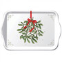 Ambiente-kunststof-dienblad-scatter-tray-small-MISTLETOE-WITH-BOW-Kerstgroen-takken-witte-bessen-rood-lint-strik-13x21cm-337188