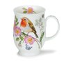 Dunoon-beker-mok-mug-Becher-Suffolk-HEDGEROW-BIRDS-Robin-Roodborstje-vogel-bloemen-Rozenbottel-tak-struik-bermplant-